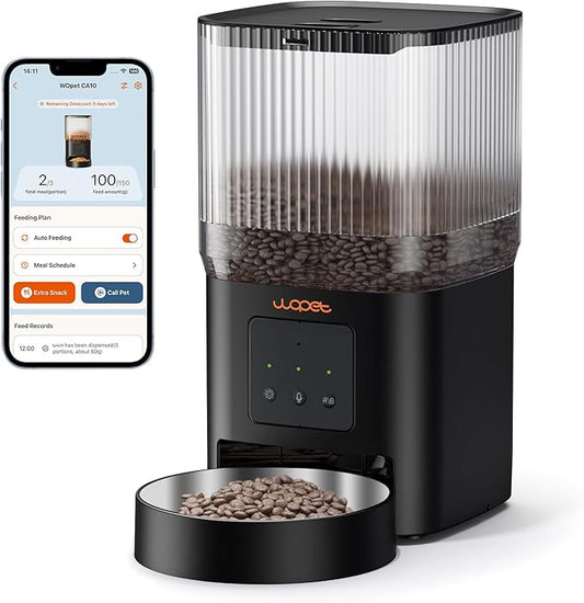 WOPET Automatic Cat Feeder, WiFi Automatic Dog Feeder with APP Control for Remote Feeding, Automatic Cat Food Dispenser with 10S Voice Record,1-10 Meals Per Day for Cats and Dogs