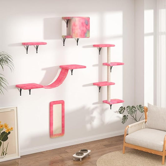 COZIWOW Cat Wall Shelves, Wall-Mounted Cat Climber Set of 5, Floating Cat Perches, Hanging Cat Beds, Modern Cat Furniture for Large Cats or Kitty (Colorful)