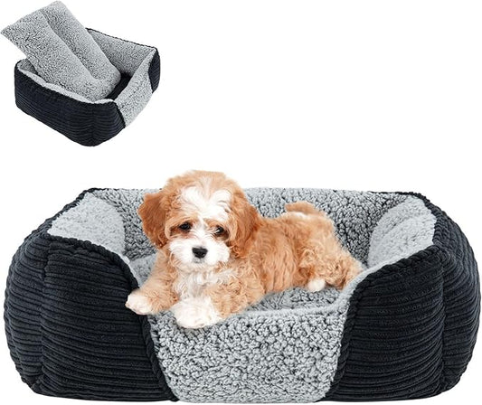 Miguel Washable Dog Bed with Removable Cushion for Small Dogs, Easy to Wash Pet Sofa Bed with Side, Rectangle Bolster Cat Bed Calming Cuddle Puppy Bed with Anti-Slip Bottom, Black 18 Inch