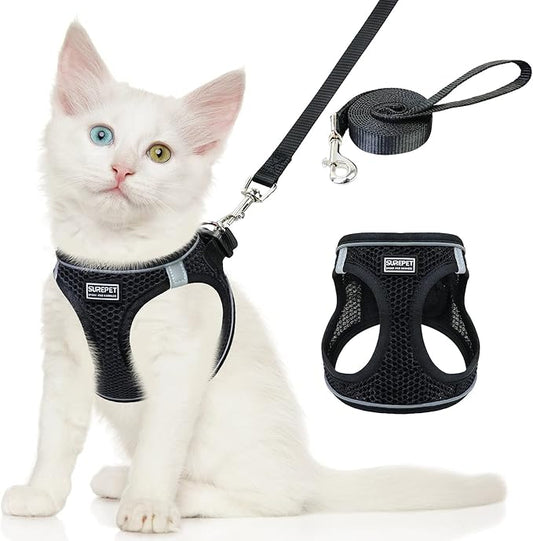 Cat Harness and Leash Set for Walking Escape Proof,Adjustable Soft Kittens Vest with Reflective Strip for Small Cats,Easy to Control