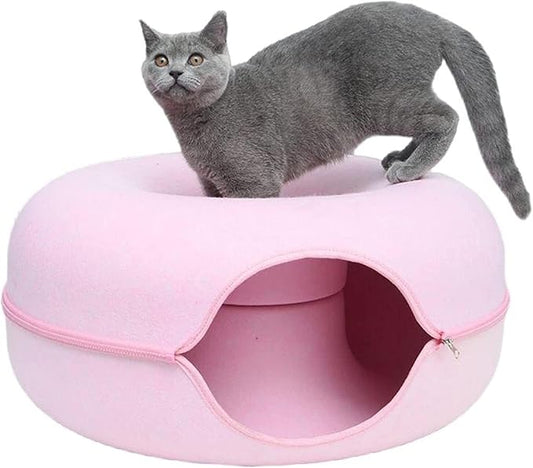 Cat Cave for Indoor Cats, Cat Donut Cat Tunnel Bed, Scratch Resistant Cat Toys for Medium Large Cats up to 30 lbs (Pink, Large)