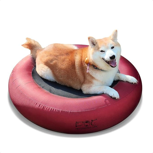 Elevated Dog Bed,Inflatable Dog Bed Raised,Pet Cushion Sofa for Medium Dogs,Portable Dog Cot Doughnut Round Stand,Waterproof Dog Bed Frame for Indoor,Outdoor(Red)