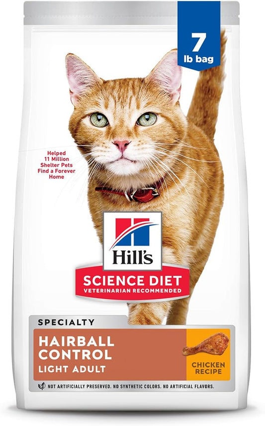 Hill's Science Diet Adult Hairball Control Light Chicken Recipe Dry Cat Food, 7 lbs.