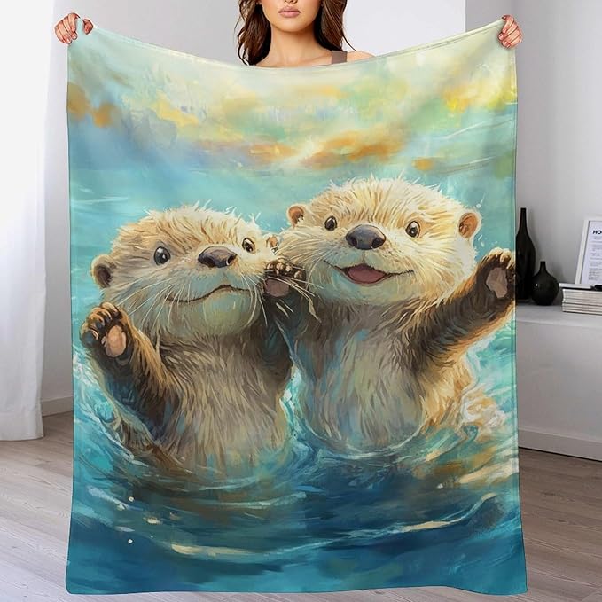 Otter Gifts for Girls & Boys - Soft, Warm Fleece & Flannel Plush Blankets for Bed, Sofa, Couch - 60"x80"