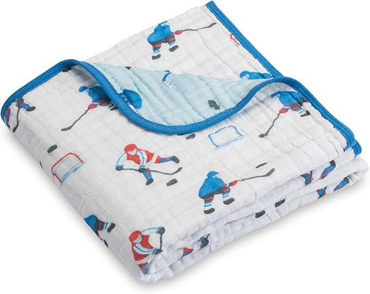 LollyBanks Muslin Baby Blanket 100% Cotton, Muslin Quilt Lightweight, 6 Layers Baby Blankets 47"x 47", Muslin Blanket for Boys, Nursery Receiving Blankets Baby Essentials, Registry (Ice Hockey Print)