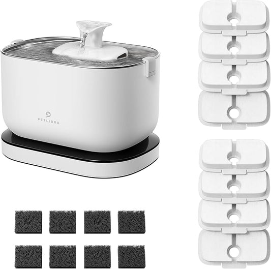 Bundle of PETLIBRO 2.5L/84oz Cat Water Fountain, Cordless Pet Water Fountain Battery Operated + PETLIBRO Replacement Filters, 4 Months Set of Filters 8 Count (Pack of 1)
