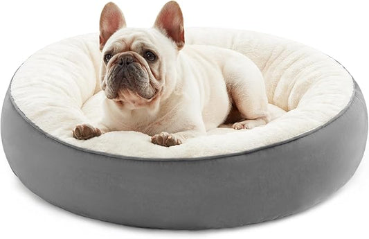 Love's cabin Round Donut Cat and Dog Cushion Bed, 25in Pet Bed for Small or Medium Dogs, Anti-Slip & Water-Resistant Bottom, Soft Durable Fabric Pet Beds, Washable Calming Cat & Dog Bed Dark Grey