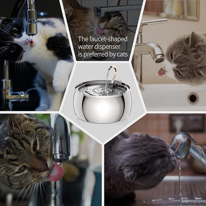 Tomxcute Cat Water Fountain - 4.0L/135oz Gooseneck Copper Faucet Design Cat Fountain for Drinking - Large Capacity Stainless Steel Cat Water Fountain - Comes with 3 Replacement Filters
