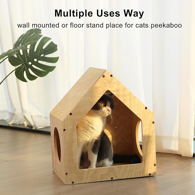 FUKUMARU Cat Bed Wall Mounted, Wooden Cat Furniture, Cat's House, Cats Perch, Cat Tree, Cat Shelves (Birch Plywood)