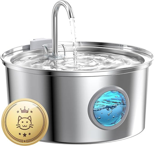 Pet Water Fountain Stainless Steel: 108oz/3.2L Cat Water Fountains for Cats Indoor - Metal Cat Fountain Bowl - Faucet Kitty Water Fountains with Led Light - Cat Pet Water Fountain for Drinking