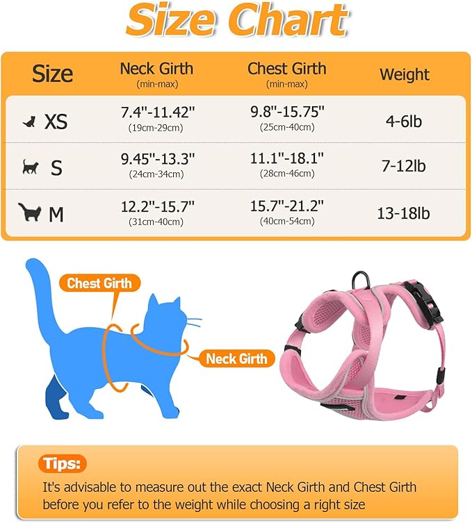 Halypet Cat Harness and Leash Set [MAX Safety 4th-Gen Upgrade] Escape Proof Adjustable Cat Leash Comfortable Soft Vest Easy to Wear Kitten Harness with Reflective Strip for Cats Walking, XS Pink