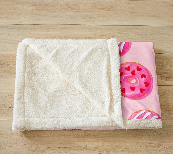 Feelyou Girls Donuts Blanket Pink Chocolate Doughnut Throw Blanket Whimsical Dessert Fleece Blanket for Couch Bed Sofa Decor Bright Kawaii Food Sherpa Blanket Fuzzy Blanket Queen 90"x90"