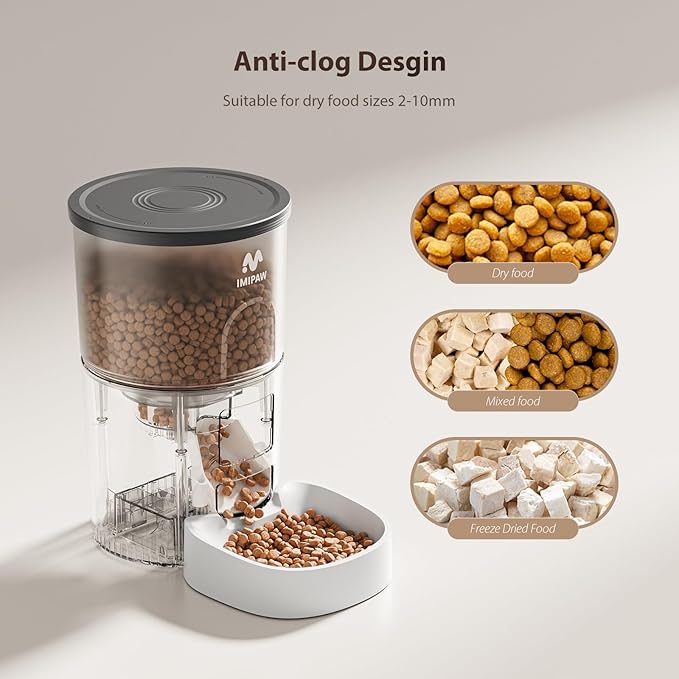 Automatic Cat Feeder and Water Fountain, Timed Pet Dry Food Dispenser, Programmable Portion Control, 1-6 Meals Per Day, Cat Fountains for Drinking with Filter, Small Pets (3L Combo)