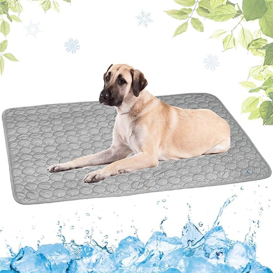 Dog Cooling Mat Washable, Portable Summer Dog Pad, Water-Absorbent Pet Cooling Pad, Ice Silk Self-Cooling Mat for Dog for Kennel/Sofa/Bed/Floor/Car Seats(Grey,39x59in)