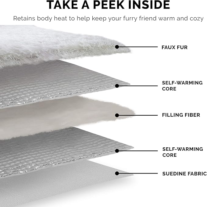 Furhaven Self-Warming Cat Bed for Indoor Cats, 4-Beds-in-1 & Washable - Plush Long Faux Fur Convertible Cuddler - Spruce, Large