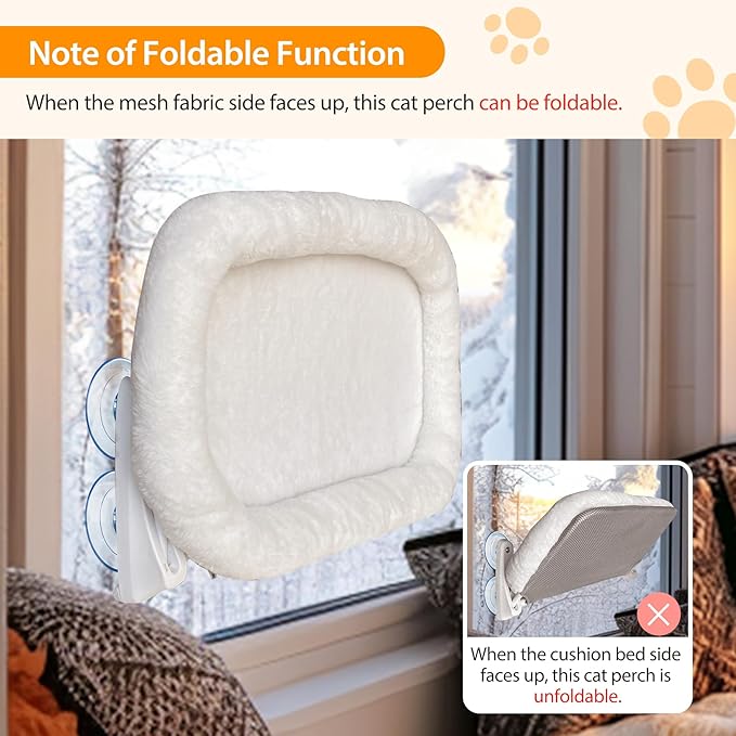 L&W BROS. Cat Window Perch Cat Hammock with 4 Suction Cups Easy to Assemble 20.5"x 11.2" Cat Window Bed for Large Heavy Cats Indoor(M 1Pc with Bed)