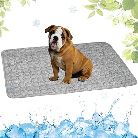 Dog Cooling Mat Washable, Portable Summer Dog Pad, Water-Absorbent Pet Cooling Pad, Ice Silk Self-Cooling Mat for Dog for Kennel/Sofa/Bed/Floor/Car Seats(Grey,19x23in)