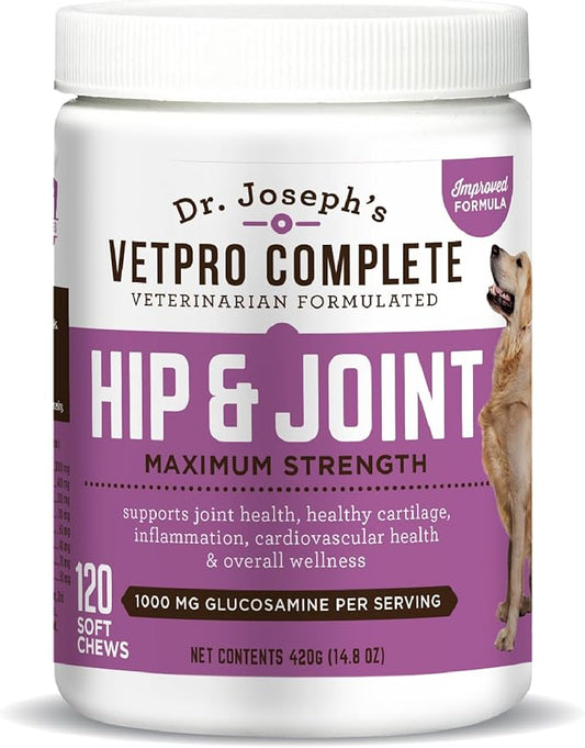 VetPro Dog Hip and Joint Supplement - Pain and Inflammation Relief Chews with Glucosamine, Chondroitin, MSM, Turmeric, Vitamin C, Omega 3 - Treats Hip Dysplasia, Arthritis - Dogs Chewable Supplements