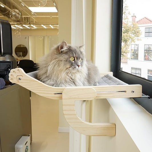 PETKARAY Cat Window Perch, Adjustable Cat Hammock for Windowsill, Indoor Window Shelves and Seat, Window Perch for Large Cats, Grey