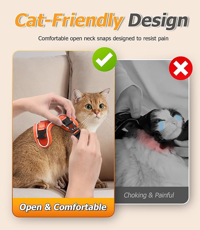 Halypet Cat Harness and Leash Set [MAX Safety 4th-Gen Upgrade] Escape Proof Adjustable Cat Leash Comfortable Soft Vest Easy to Wear Kitten Harness with Reflective Strip for Cats Walking, XS Orange