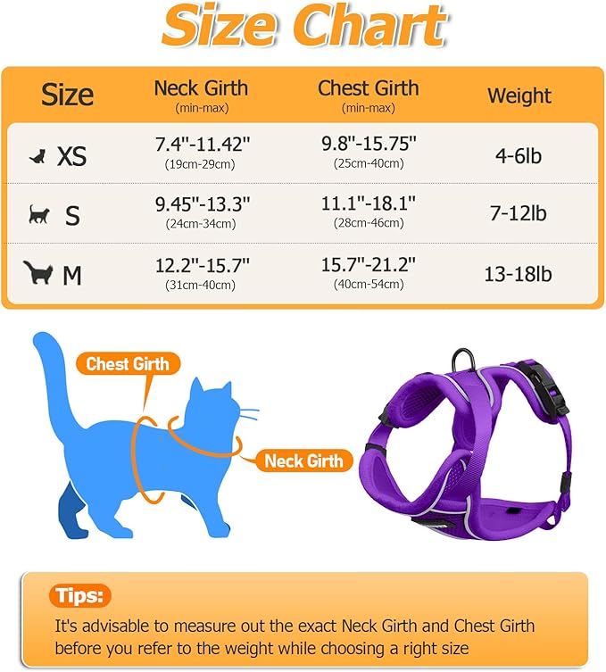 Halypet Cat Harness and Leash Set [MAX Safety 4th-Gen Upgrade] Escape Proof Adjustable Cat Leash Comfortable Soft Vest Easy to Wear Kitten Harness with Reflective Strip for Cats Walking, XS Purple
