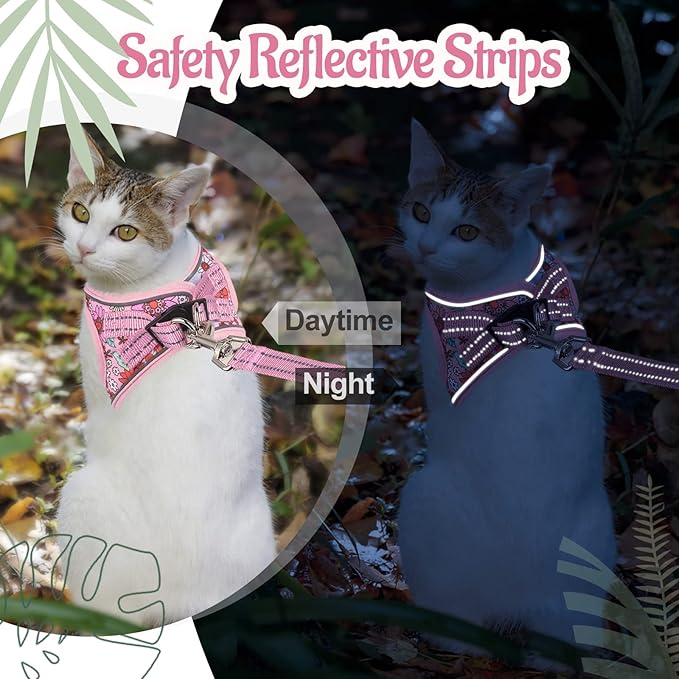Cat Harness and Leash Escape Proof for Walking, Adjustable Soft Kitten Harness with Reflective Straps Step in Cat Vest Harness for Small Kitten and XS Dogs (Pink, S-Chest(11.8"-13.7"))