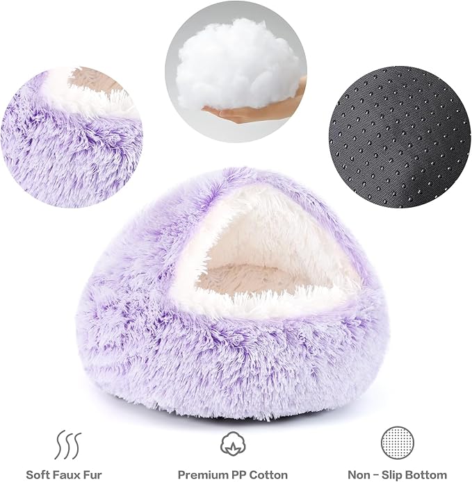 NOYAL Dog Bed Round Hooded Plush Cat Cave Donut Anti Anxiety Fluffy Dog Bed for Small Medium Dog and Cat