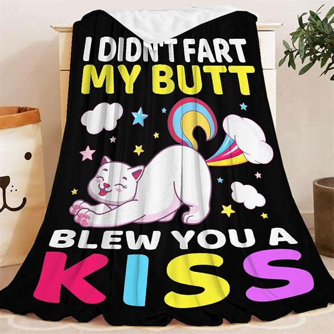 Funny Cat Blanket for Girls Boys - 120x90 Inches Soft Flannel Throw for Teen Women Men Adult - Cute Cat Lover Gift for Birthday Christmas Halloween - King Size Bed Sofa Couch