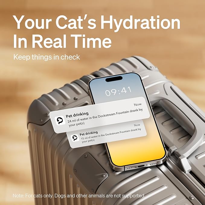 Bundle of PETLIBRO App Monitoring Cat Water Fountain with Wireless Pump, 2.5L/84oz Dockstream Pet Water Fountain for Cats Inside + 4 Packs Replacement Filters