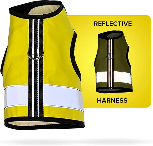 Reflective Cat Harness - High-Visibility Cat Vest for Day & Night | Secure, Breathable and Washable Cotton | Ideal for Walking & Traveling - Sunshine Yellow, M to L