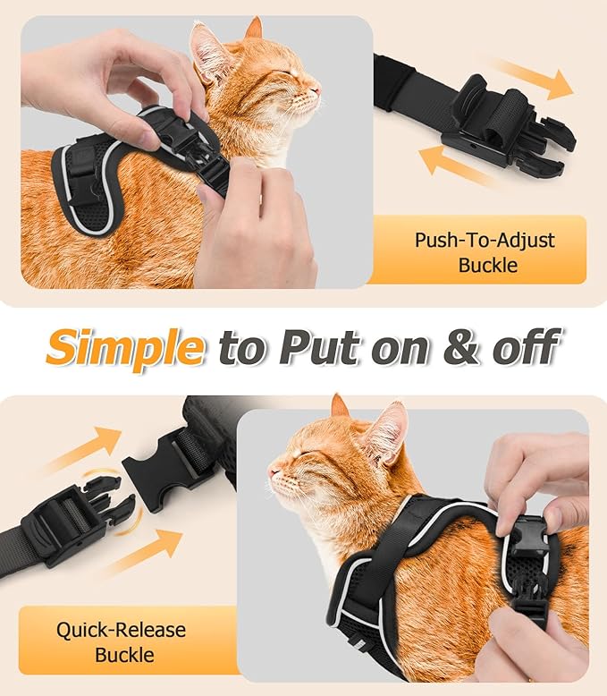 Halypet Cat Harness and Leash Set [MAX Safety 4th-Gen Upgrade] Escape Proof Adjustable Cat Leash Comfortable Soft Vest Easy to Wear Kitten Harness with Reflective Strip for Cats Walking, S Black