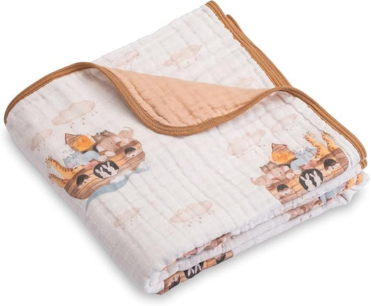 LollyBanks Muslin Baby Blanket 100% Cotton, Muslin Quilt Lightweight, 6 Layers Baby Blankets 47"x 47", Toddler Blanket for Boy and Girl, Nursery Receiving Blankets Baby Essentials (Noah's Ark Pattern)