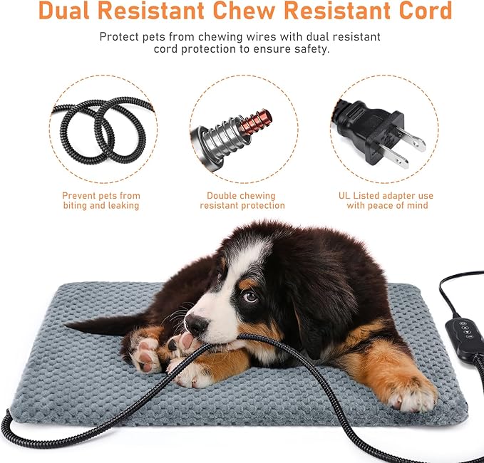 INVENHO Pet Heating Pad, Waterproof Adjustable Temperature Dog Cat Heating Pad with Timer, Indoor Pet Heating Pad for Cats Dogs Electric Pads for Dogs Cats, Pet Heated Pad (L: 35" x 24")