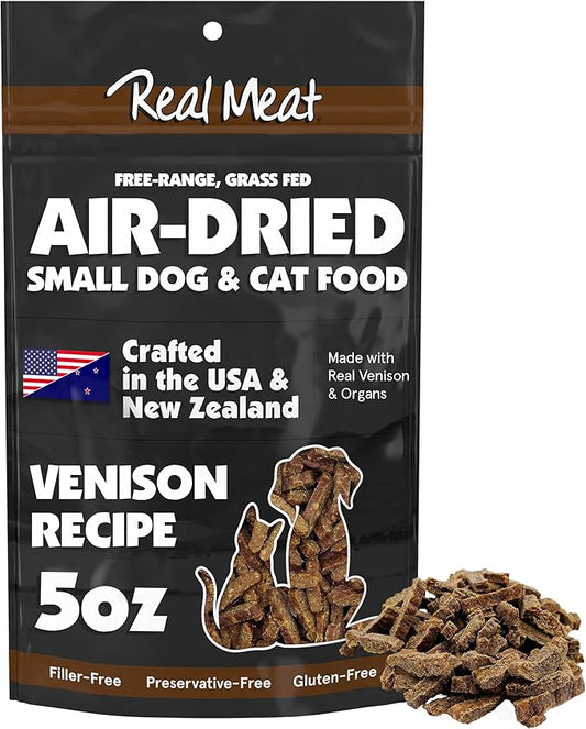 Real Meat Air Dried Cat Food & Dog Food w/Real Venison - 5oz of USA-Crafted Grain-Free Dry Dog & Cat Food Sourced from Free-Range, Grass-Fed Venison - All Natural, High Protein Pet Food