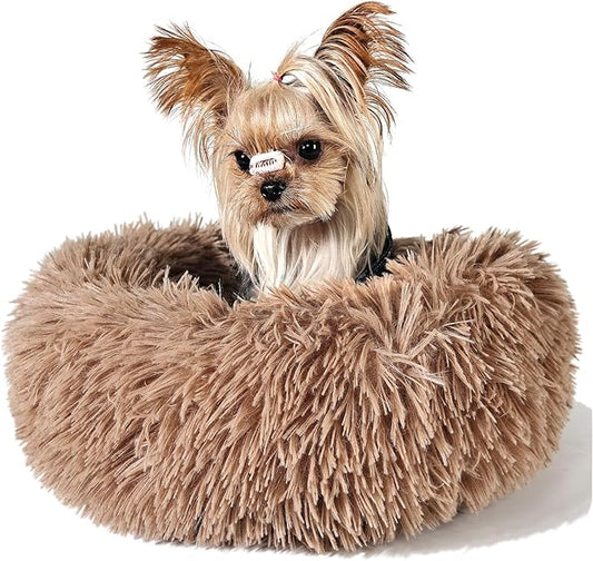 Tiny Dog Bed Fluffy Puppy Bed Washable Donut Anti Slip 15 Inches
