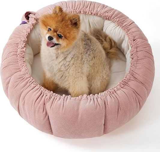 Lesure Dog beds for Small Dogs - Washable Cute Cat Beds with Versatile Dual-Use Design, Reversible Round Pet Bed for Puppy and Kitten, 25x25x8 Inches