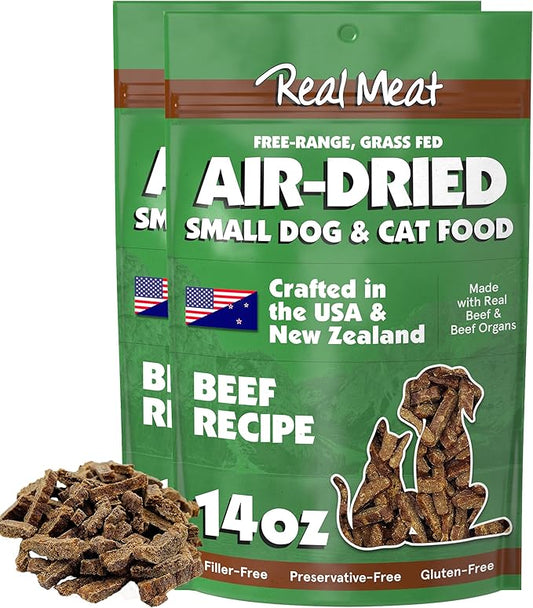 Real Meat Air Dried Cat Food & Dog Food w/ Real Beef - 1.75lbs of USA-Crafted Grain-Free Dry Dog & Cat Food Sourced from Hormone-Free, Free-Range, Grass-Fed Beef - All Natural, High Protein Pet Food