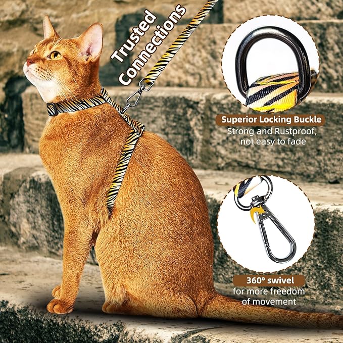 Cat Harness and Leash Escape Proof, Adjustable Soft Cat Collar and Leash for Outdoor Walking & Travel with Breathable Nylon, 4.9ft Cat Harness - Lightweight & Safe Small Kitten Leash [XS]