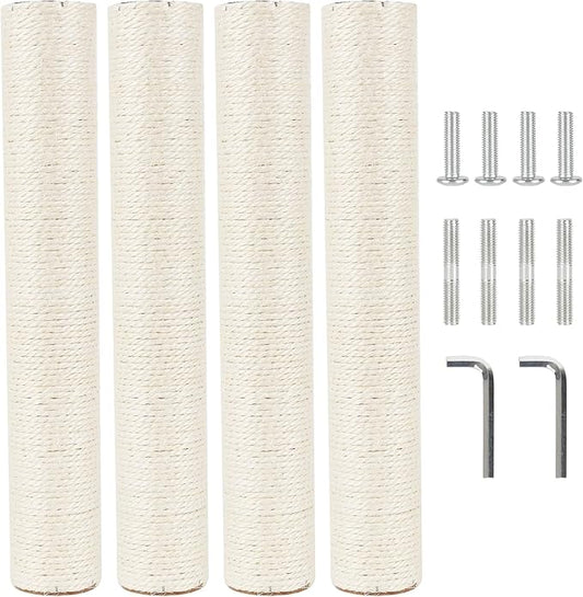 4 Pcs 2.9in 7.4cm Diameter Cat Tree Replacement Post Scratching Sisal Pole (M10, 17.7in/45cm)