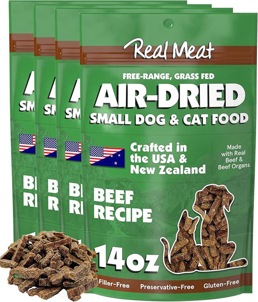 Real Meat Air Dried Cat Food & Dog Food w/ Real Beef - 3.5lbs of USA-Crafted Grain-Free Dry Dog & Cat Food Sourced from Hormone-Free, Free-Range, Grass-Fed Beef - All Natural, High Protein Pet Food