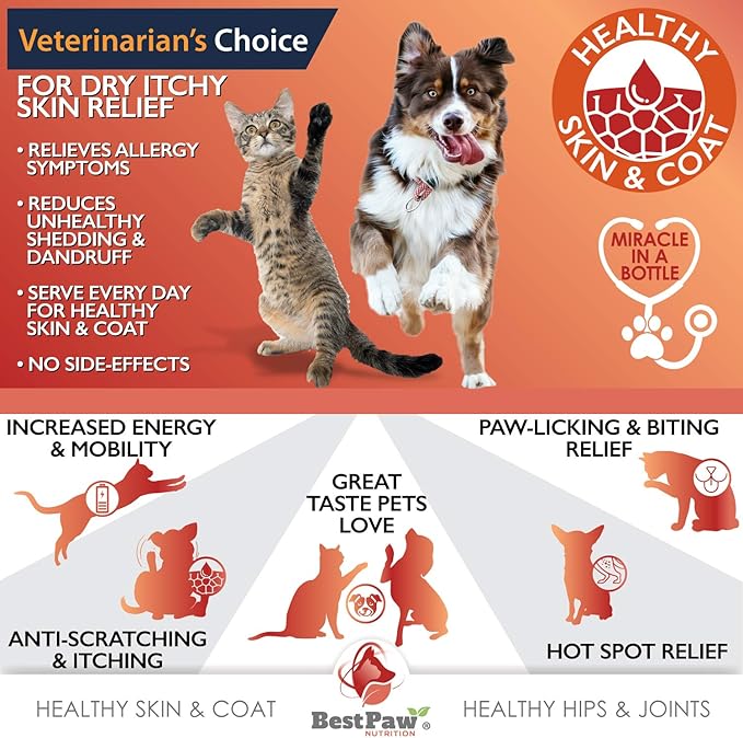 Pure Wild Alaskan Salmon Oil for Dogs & Cats Skin and Coat - Fish Oil Liquid with Pump - Supports Joint Function, Immune & Heart Health - Omega 3 Liquid Food Supplement - All Natural EPA + DHA - 32oz