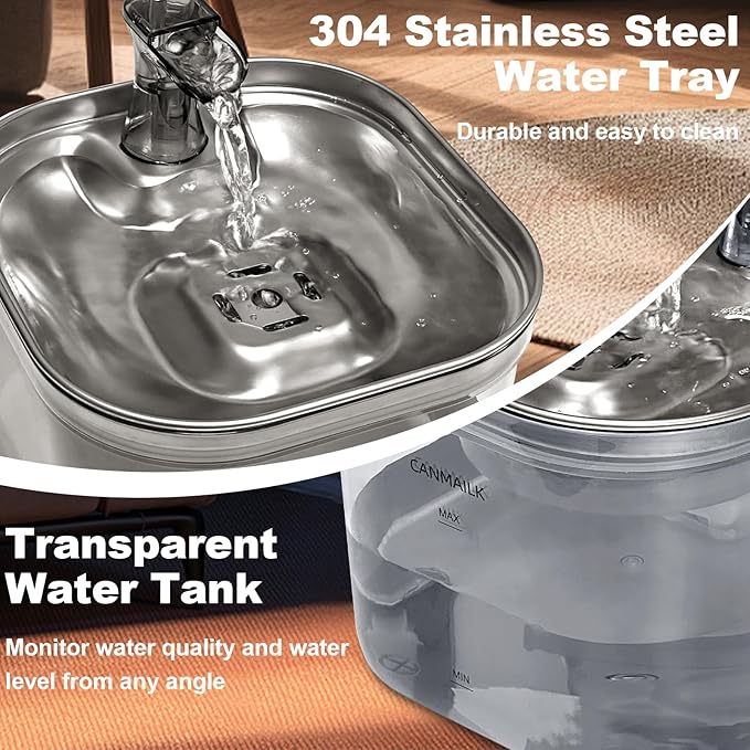 Cat Water Fountain,67oz/2L Cat Water Fountain Stainless Steel, Automatic Super Silent Pet Water Fountain with Filter, Suitable for All Cats and Small Pets(Gray)