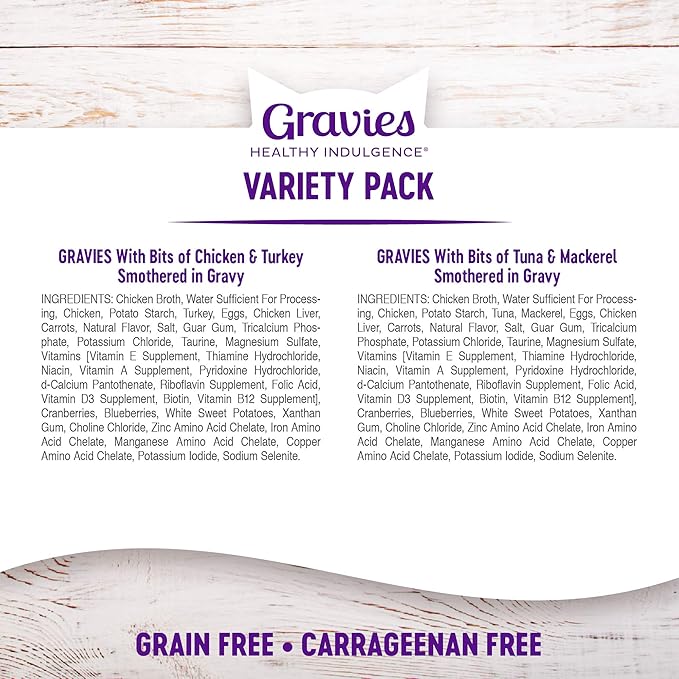 Wellness Healthy Indulgence Gravies Grain-Free Wet Cat Food, Made with Natural Ingredients and Quality Proteins, Complete and Balanced Meal, 3 oz Pouches (Gravies Variety Pack, 8 Pack)