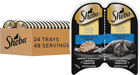 Sheba Perfect Portions Wet Cat Food Cuts in Gravy Tender Trout Entree, 2.6 oz., Twin-Pack Trays (24 Count, 48 Servings)