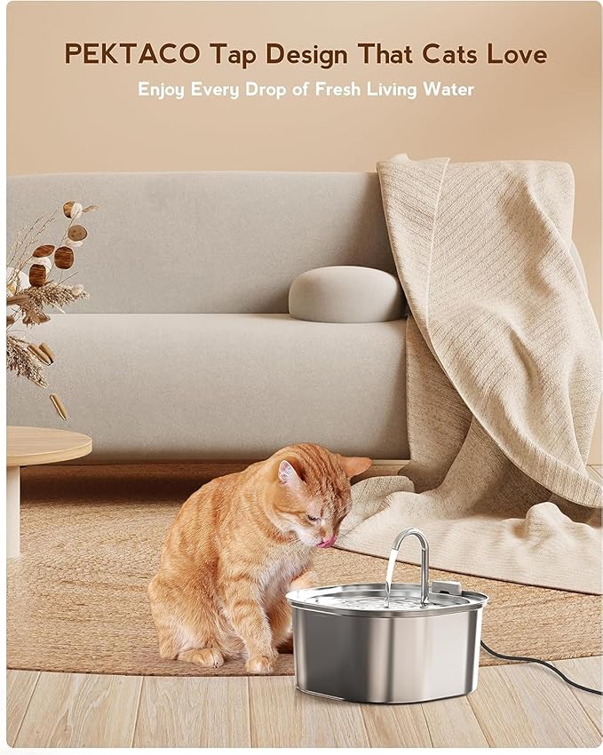 Cat Water Fountain, 3.2L/108oz Stainless Steel Pet Water Fountain for Cats/Dogs Indoor, Dog Drinking Dispenser Metal Kitty Spout with 3 Replacement Filters