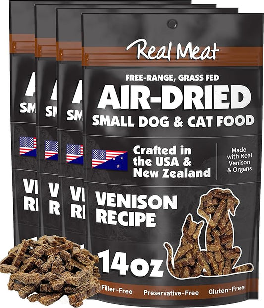 Real Meat Air Dried Cat Food & Dog Food w/Real Venison - 3.5lbs of USA-Crafted Grain-Free Dry Dog & Cat Food Sourced from Free-Range, Grass-Fed Venison - All Natural, High Protein Pet Food