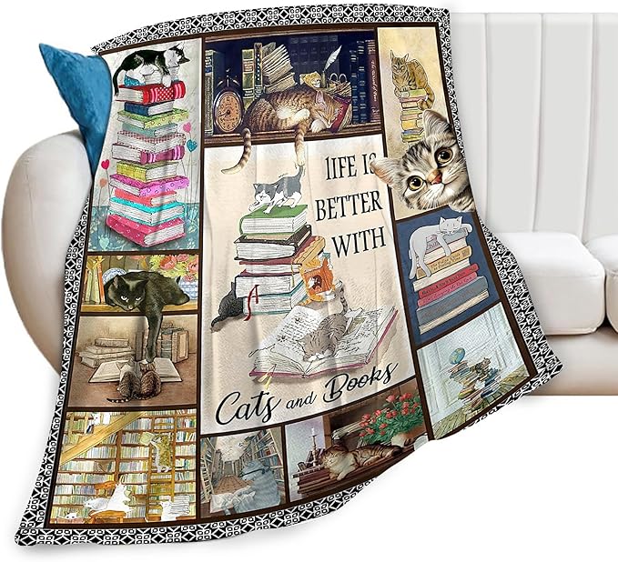 Read Blanket Cat Gifts for Reader Girls Boys Woman Kids Cat Lover Reading Book Throw Blankets Soft Blanket Warm Fleece Flannel Plush Blankets for Bed Sofa Couch 50"x60"