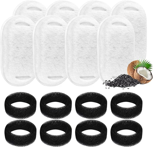 16 Pcs-8 Pack Cat Fountain Filters with 8 Sponges, Pet Replacement Filters for Stainless Steel 108oz/3L, 67oz/2L Pet Fountain