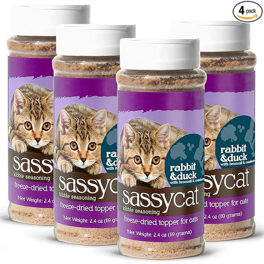 Herbsmith Sassy Cat Kibble Seasoning – Freeze Dried Rabbit & Duck – Cat Food Topper for Picky Eaters – Rabbit & Duck [Bundle x4]