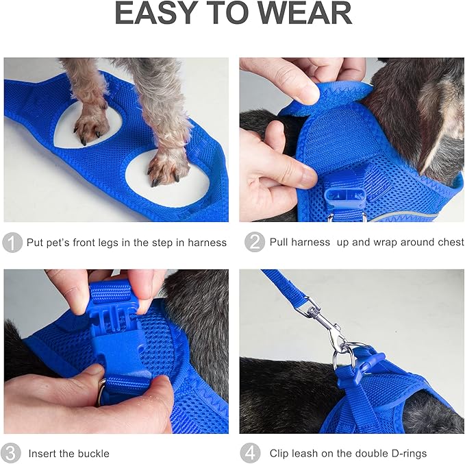 PetiFine Step in Small Dog Harness and Leash Set, Breathable All Weather Air Mesh Reflective Escape Proof, Step-in Vest Harnesses for Puppy(XS, Baby Blue)
